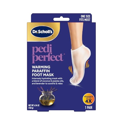 Dr. Scholl's Pedi Perfect Warming Paraffin Spa-Inspired Foot Mask-Hydrating Blend of Paraffin Wax, Coconut, Argan & Jojoba Oil, Helps Restore & Moisturize Dry, Cracked Feet at Home, Reusable up to 4x
