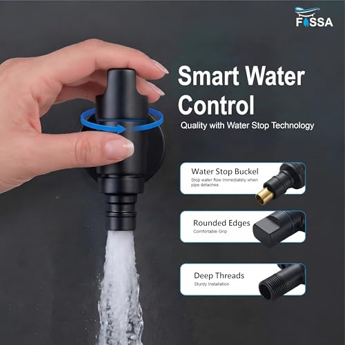 Image of Fossa Stainless Steel Laundry Washing Machine Faucet | Outdoor Water Spigot with Handle | Multi-Use Hose Connector Tap, Dishwasher Faucet & Angle Cock - Black (Matte Finish)