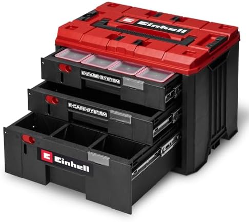Einhell Original E-Case Schubladenkoffer | E-Case System | 41,5 x 25 x 28 cm | bis 60 kg Nutzlast | 2x 5,5 cm hohe Schubladen | 1x 12,5 cm hohe Schublade