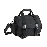 Amazon Basics Shoulder Bag for SLR Camera and Accessories, Large, Adjustable Strap, Waterproof, Shockproof, Solid, Padded - Black/Orange