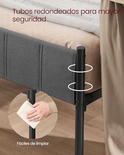 Miniatura 5 de Vasagle Marco De Cama Doble, 135 X 190 Cm, Con Cabecero Tapizado, De Metal, 500 Kg De Capacidad De Peso, Fácil Montaje, Gris Pizarra Rmb976g02