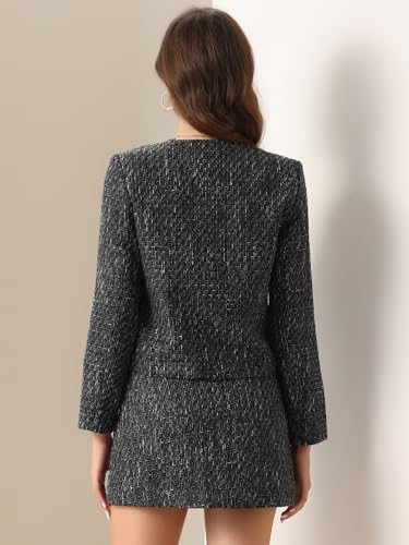 Allegra K Business Blazer Skirt for Women's 2 Piece Tweed Suit Set3