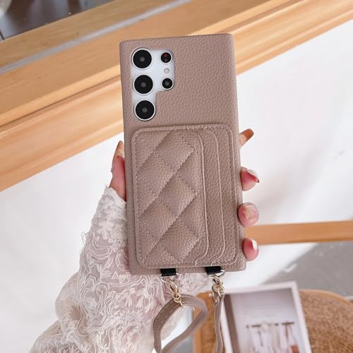 Étui Samsung Galaxy A24 chic bandoulière cuir beige porte-carte chic
