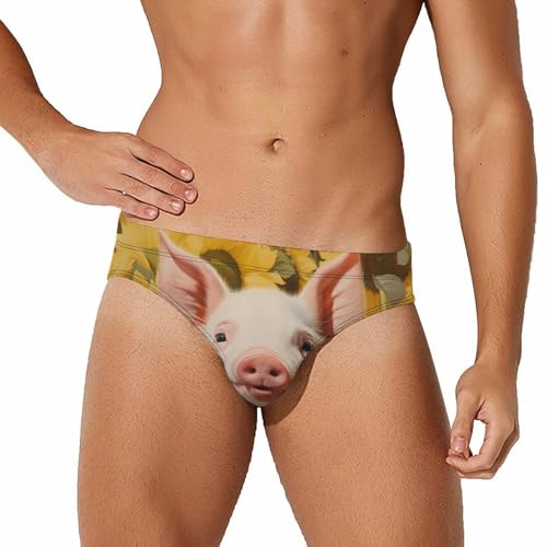 Pig in Sunflowers Men's Swim Brief Sexy Bikini Swimwear Swimsuit Board Surf Shorts Trunks