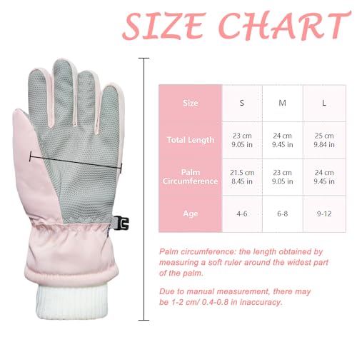 lifwimner Handschuhe Kinder Winter, Skihandschuhe für Jungen Mädchen wasserdichte Winddichte Winterhandschuhe für Snowboard Skifahren Outdoor Sports(Rosa, S)