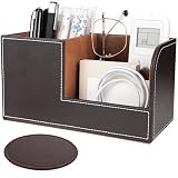 SHAIDOJIO Desk Organizers, Pen Pencil Holder for Desk, Brown PU Leather Desk Accessories with 1PCS C
