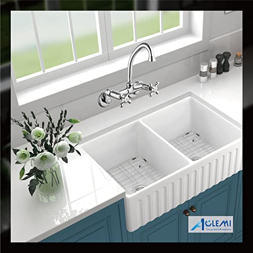 Aolemi Polish Chrome Wall Mount Kitchen Sink Faucet 3 To 9 Inch Adjustable Spread Double Cross Handle Mixer Tap #TOP7