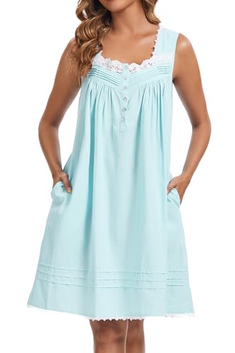Image of AVIIER 100% Cotton Nightgowns for Women Sleeveless Night Gown with Pockets