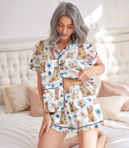 Image of Women 2PCs Satin Pajama Set Short Sleeve Silk Feel Gift Sleepwear