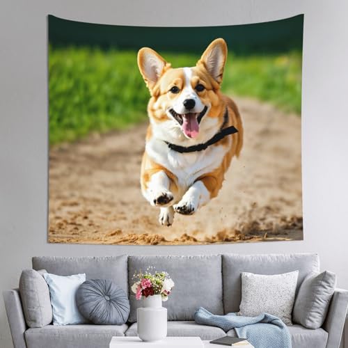 Tapisserie imprimée Corgi EdWal 152x130cm grand format pour décoration murale de salon