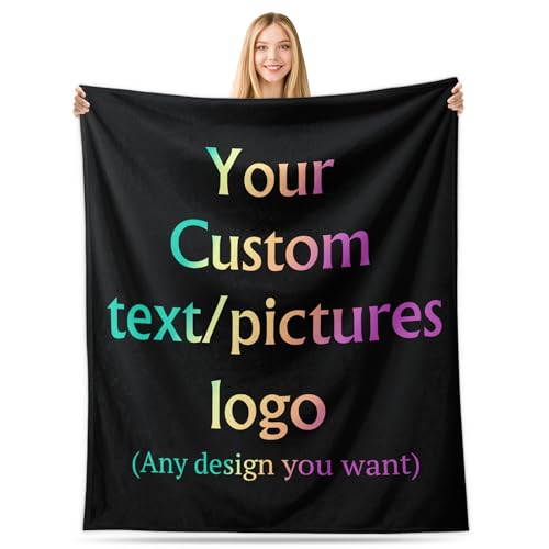 Custom Blanket with Your Design Text Logo Picture, Personalized Logo Blanket Bulk, Fully Customizable Flannel Throw Blankets for Business Team Company Employee Appreciation Bulk Gifts (1, 30