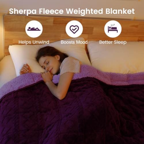 Image of Sherpa Fleece Adult Weighted Blanket Great for Sleep, 20 lbs Dual Sided Soft Fuzzy Heavy Blankets for Couch Bed Sofa, Cozy Warm Fluffy Jacquard Throw for Winter (Purple, 60 inch x 80 inch, 20 Pounds)