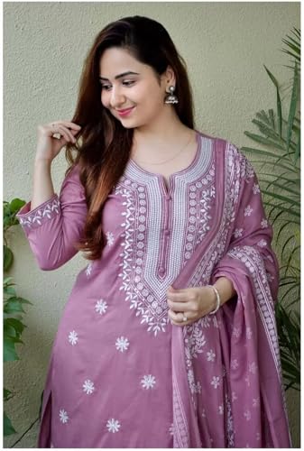 Image of Royal Export Women's Viscose Floral Embroidered Straight Kurta Pant with Dupatta Set | Kurta Sets for Women