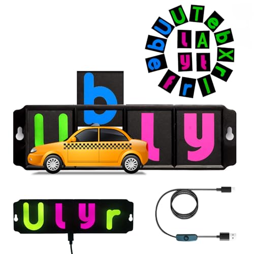 USB Car LED Sign for Rideshare/Taxi - Windshield Scrolling Display, Glow Letters, Suction Cup Install, DIY Graffiti