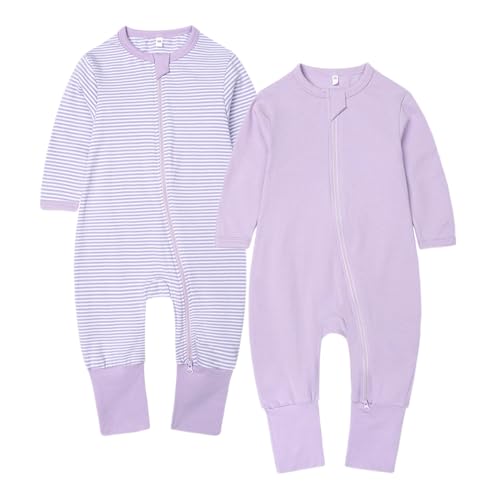 Image of BeiVSlley 2-Pack Baby Cotton Romper Long Sleeve Zipper Jumpsuit Solid Outfit 3-24M (Boy/Girl)