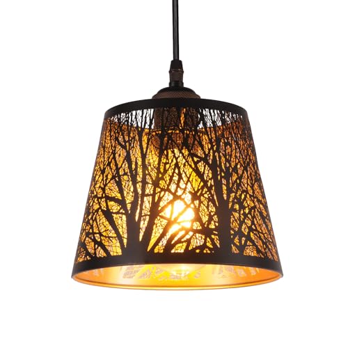 AIRTWESD Metal Apliques colgante Lámpara de Techo Vintage iluminación Rústico Lámpara de techo E27 Negro Lámpara de suspensión cuerda ajustable enchufe (sin bombilla)