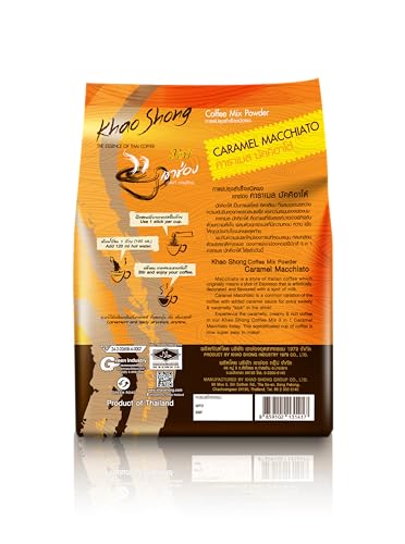 Image of Khao Shong 3-in-1 Instant Coffee Mix - Premium Thai Coffee, Aromatic & Full-Bodied | Caramel Macchiato Flavors | Smooth, Creamy, Low Fat, No Cholesterol (Caramel Macchiato)