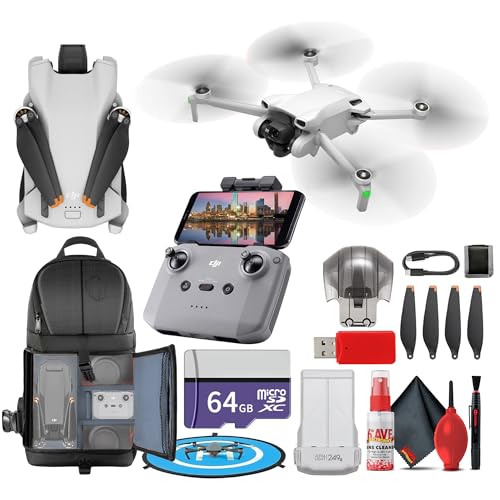 DJI Mini 3 Drone with DJI RC-N1 Remote Foldable Lightweight 4K Camera Quadcopter Bundle (CP.MA.00000587.01) + 64GB Card + BackPack + Landing Pad + Card Reader + Cleaning Kit + More