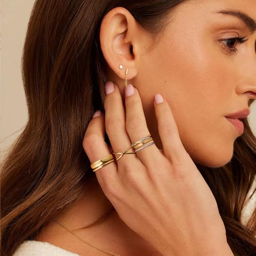 Gold Stackable Rings Set for Women, 14k Gold Plated Stacking CZ Thumb Rings Non Tarnish, Dainty Gold Knuckle Chunky Rings for Gift Size 5/6/7/8/9/104
