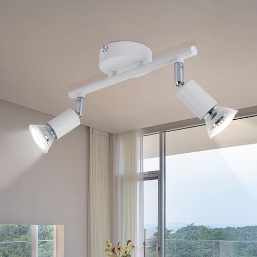 Lichtmaler LED Lampara GU10 Foco Pared - Lámpara Techo Blanco 2 Foco Orientable 330° Pasillo Pared Dormitorio Baño Cocina, Bombilla NO Incluida