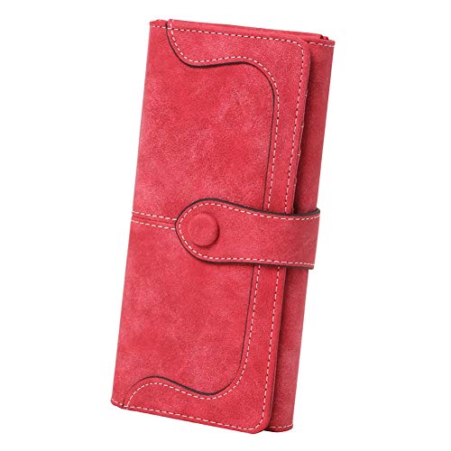 Cynure Carteira feminina de couro vegano com 17 compartimentos para cartão e compartimento para cartão, Vermelho