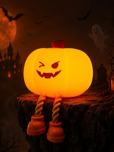 Image of Ammonite Pumpkin Night Light, Funny Halloween Decoration Soft Silicone Nursery Lamp with 3 Dimming Levels and 30-Minute Timer Nightlight for Bedroom Decor, Christmas Birthday Gift