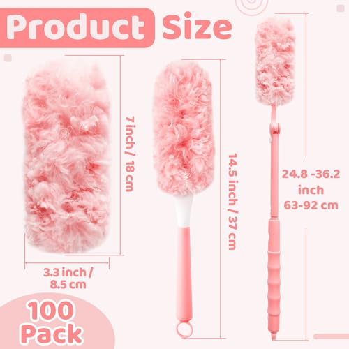Image of 360 Dusters Refills for Cleaning - 100 Count Disposable Feather Duster Kit with 2 Handles, Multi-Surface Microfiber Feather Dusting Cleaner for Furniture Blinds Windows Ceiling Fans (Pink)