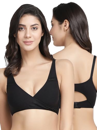 Image of Inner Sense Organic Cotton Bamboo Nursing Bra for Women I Overlap Feeding Bra with High Coverage and Wire-Free Design I Sleep Maternity Wear Without Padding