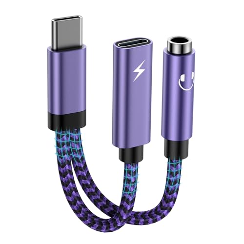 USB C to 3.5mm Headphone and Charger Adapter, 2 in 1 USB C to Aux Audio Jack Adapter Fast Charging Dongle Cable Cord for Samsung Galaxy A17/A56/A16/S25 Ultra/S25+/S25/Z Flip 7/6/A55/A35/S24 Ultra/A15