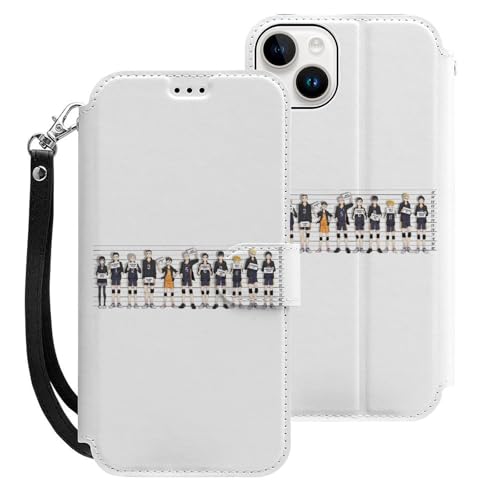 iPhone15Plus用ケース 手帳型 ハイキュー スマホケース ストラップ付き 財布型 アイフォン15Plus用ケース おしゃれ 軽量 背面 携帯カバー カード収納 スタンド機能 PUレザー 耐衝撃