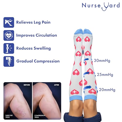 Image of Nurse Yard Compression Socks for Nurses - Women & Men - 20-30mmHg Graduated Compression, For Medical Staff, Athletes - 1 Pair