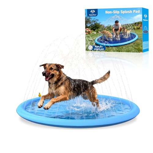 Flying Paws Tappetino spruzzante per cani da 150 cm - Vasca spruzzante spessa 0,55 mm, gioco acquatico estivo da esterno, tappetino con fontana per animali domestici per feste in giardino
