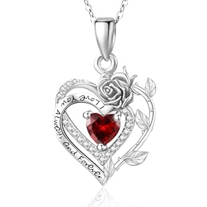 Zeuslia Rose Heart Birthstone Necklaces for Women,...