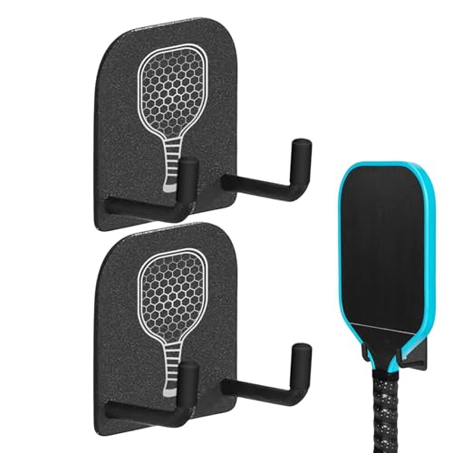 Soporte Para Raqueta De Pickleball - Juego De 2 Ganchos Autoadhesivos Sin Taladrar | Soporte De Pared De Silicona Y Acero | GaragGym Inicio | Organizador De Paletas Multiusos Que Ahorra Espacio | Dise