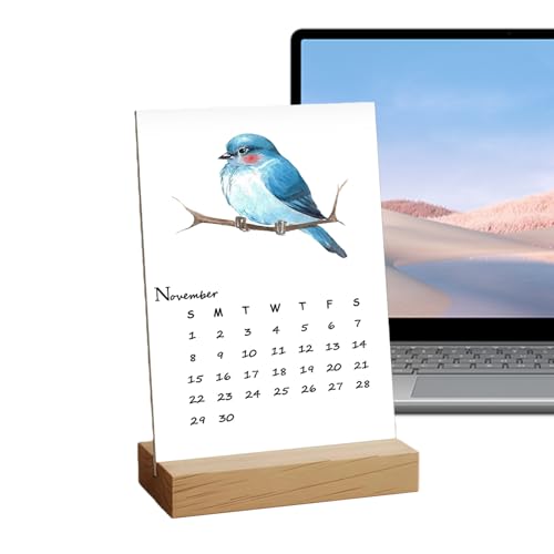 Calendario de pájaros en acuarela en material de papel seleccionado con soporte vertical