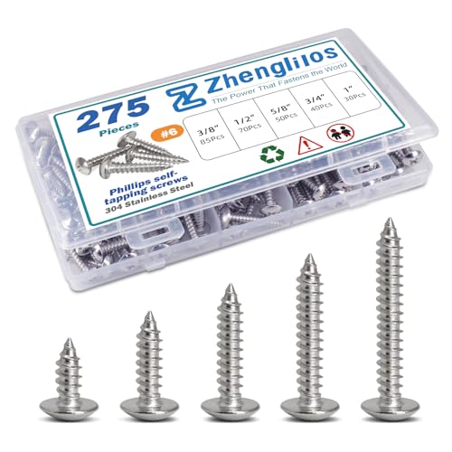 Drywall Screws Assortment Kit, 304 Stainless Steel Self Drilling Sheet Metal Screw,Phillips Dry Wall Screw 5 Sizes #6?3/8inch?1/2inch?5/8inch?3/4inch?1inch? 275PCS