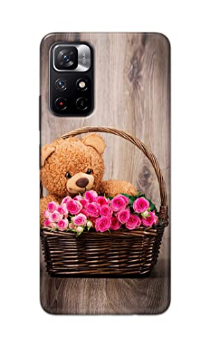Image of PRINTFIDAA Roses and Teddy Bear in The Wicker Hard Back Cover for Redmi Note 11T 5G / Poco M4 Pro 5G Back Cover -(P6) KAT1004