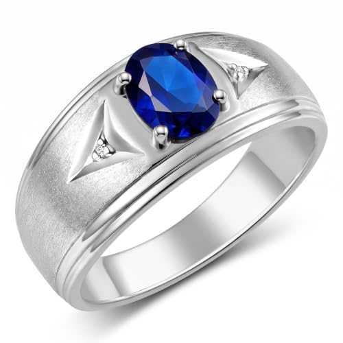 Image of Rylos Men's Rings Classic Design 8X6MM Oval Gemstone & Sparkling Diamond Ring - Color Stone Birthstone Rings for Men, Sterling Silver Rings in Sizes 8-13. Elevate Your Style with Timeless Elegance!
