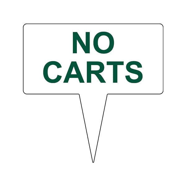 Par WestPerma Core Double Sided Fairway Sign, 10 in x 5 in Single Piece, White w/Green Message - NO CARTS w/Reversible Arrow