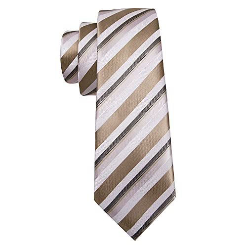 Image of Barry.Wang Man Stripe Ties Set Silk Woven Pocket Square Necktie Cufflinks Formal Party Business