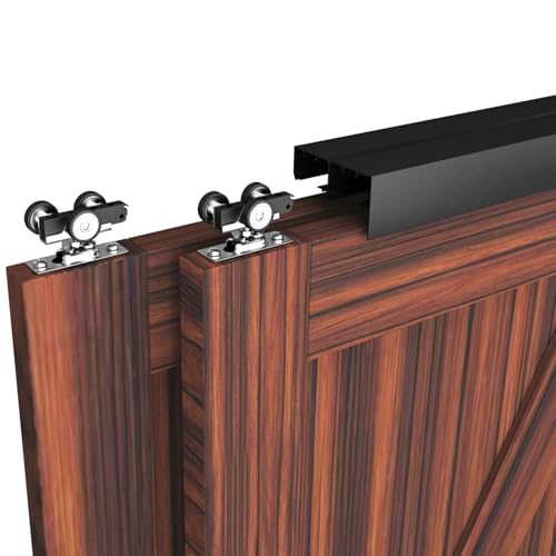 WEWORTH Heavy Duty Double Bypass Sliding Closet Door Track Kit Hardware 60”/5FT Aluminium Alloy Track Rail Set,for 2 Door System,Smoothly and Quietly,Black