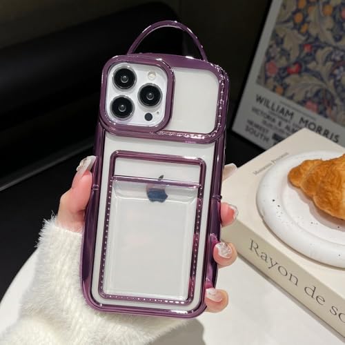 Image of COVERLY for iPhone 15 Pro Max 3D Luxury Phone Bag Style Case,Full Protective Fashion Wallet Photo Card Clear Slot with Purse Hold Cute Soft Silicone Aesthetic Cover for Apple iPhone 15 Pro Max -Purple