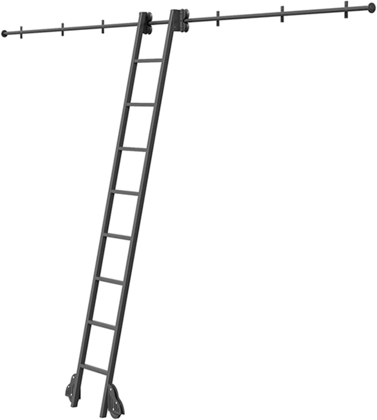 Rolling Library Ladder Heavy Duty Slide Rails Hardware Kit | Sliding Ladder Rail Track Kit | Rolling Ladders for Bookshelf Warehouse Home Office Roller System (without Ladder)