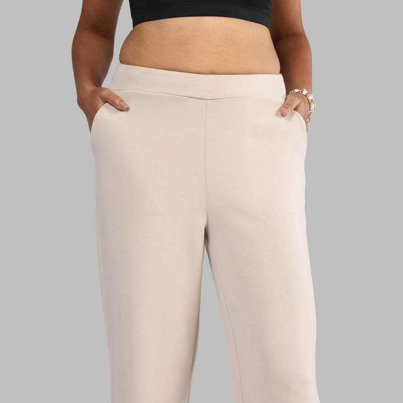 Image of BlissClub Womens BareButter Straight Pants, High Rise, Straight fit,Pockets, Comfortable Waistband,Regular Variant Below 5'4