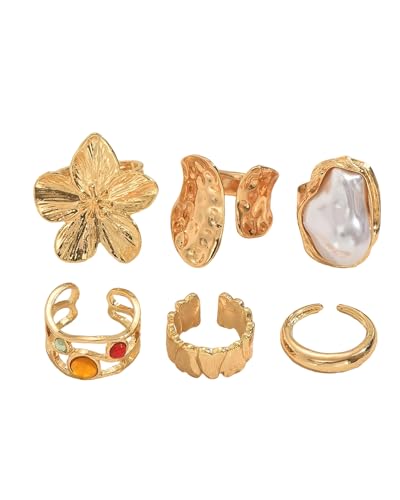 WGCHAIE 6 Piezas Anillos De Oro Para Nudillos, Anillos Mujer, Juego De Anillo De Dedo Vintage, Ajustable, Anillo Dorados Elegantes para Damas, Accesorios De Joyería