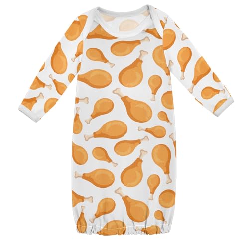 WIFIU Fried Crispy Chicken Legs Baby Girls Boys Sleeper Gown Cotton Nightgown Long Sleeve, Baby Nightdress Sleeping Clothes for Newborn 3-6 Months Multicolor