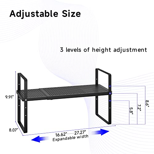 Kikibro Expandable Stack-Up Rack Counter Organizer Spice Cabinet Pantry Shelf Cupboard Stand Storage Shelves Bathroom Kitchen Dinning Study Room Accessories 80Lbs Heavy Duty Black Small 1 Pack #TOP1