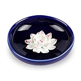 TRENDBOX Ceramic Handmade Artistic Incense Holder Burner Stick Coil Lotus Ash Catcher Buddhist Water Lily Plate - One Hole Round Blue