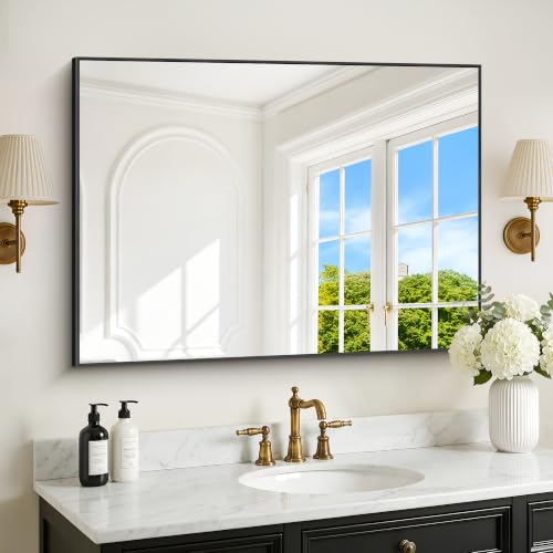 Image of DESBING Black Bathroom Mirror for Wall, 30x40 Inch Rectangle Mirrors with Metal Frame, Modern Vanity Wall Mirror Decor for Entryway Hangs, Bathroom, Living Room Horizontal or Vertical