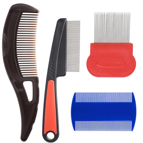 4 Stück Nissenkamm Läusekamm Kinder Schuppenkamm Kopfhaut Kamm Rostfreier Stahl Flohkamm Stainless Steel Fine Tooth Comb Läuse Kamm für Pflegen und Entfernen von Schuppen